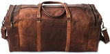 28" Inch Real Goat Vintage Leather Large Handmade Travel Luggage Bags In Square Big Large Brown Bag