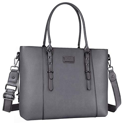 MOSISO PU Leather Laptop Tote Bag for Women (Up to 15.6 inch), Gray