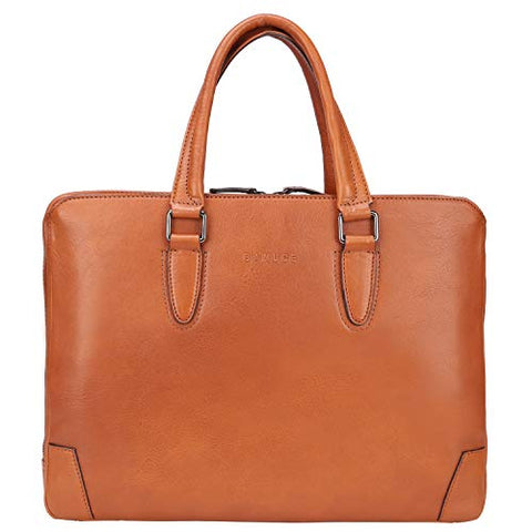Banuce Vintage Full Grains Italian Leather Briefcase for Men Women Business 14 Inch U-zip Laptop