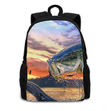 Pike Fish Fishing & Bass Fish Jumping Unisex-Adults 16.5 Casual Backpack,Lighweight Durable Zipper Bookbag School Backpack for Boys Girls,Multi-Pockets Soft Schoolbag Daypack for Hiking Travel Work