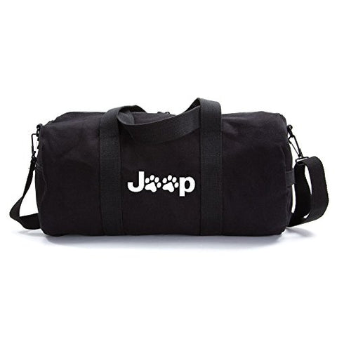 Jeep Wrangler Cat Dog Paw Prints Army Sport Heavyweight Canvas Duffel Bag in Black & White, Large