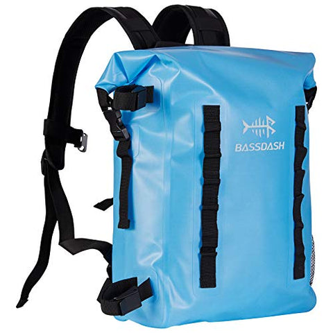 BASSDASH Waterproof TPU Backpack 24L Roll-Top Dry Bag with Rod Holder for Fishing, Hiking, Camping, Kayaking, Rafting