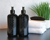 AylaMae Modern Refillable Shampoo and Conditioner Dispensers Black 500ml / 16.9oz PET Plastic Bottles with Leak Proof Pumps | Labels Printed Directly on Bottles