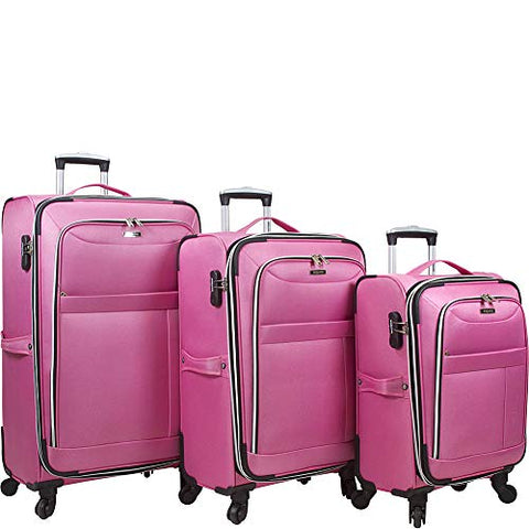 Dejuno Aria Softsided Lightweight 3-Piece Spinner Luggage Set-Pink