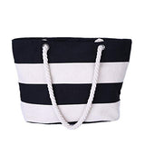 (Price/Pack) Opromo Ladies Striped Canvas Shoulder Zipper Tote Bag for Daily,Shopper,Travel,Beach,4