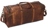 28" Inch Real Goat Vintage Leather Large Handmade Travel Luggage Bags In Square Big Large Brown Bag