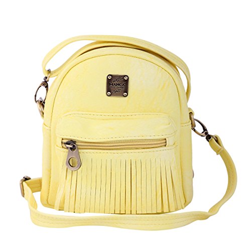 Damara Girl's Chic Tassel Zipper Pouch Front Mini Versatile Backpack,Yellow