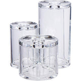 GROOVI BEAUTY Acrylic Triple Round Make up Container (3 Connected Towers) - Compact Size, Great Storage Container for Cosmetics, Bathroom and Vanity Supplies - qtips, Cotton Balls - 5.5"x5.9"x5.25"