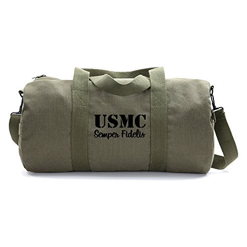 USMC SEMPER FIDELIS Army Sport Heavyweight Duffel Bag on Olive & Black, Medium