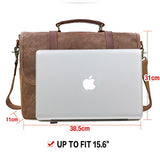 Mens Messenger Bag 15.6 Inch Waterproof Vintage Genuine Leather Waxed Canvas Briefcase Large Satchel Shoulder Bag Rugged Leather Computer Laptop Bag, Brown