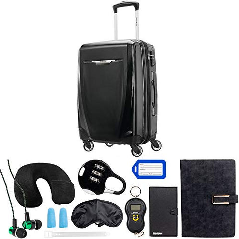Samsonite Winfield 3 DLX Spinner 56/20 Carry-On, Black (120752-1041) with Deco Gear 10 Piece Luggage Accessory Ultimate Travel Bundle