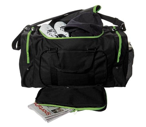 Sassi Designs Team Black 24" Duffel Bag With Green Zipper Trim
