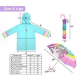 Kids Umbrella and Raincoat Set for Boys and Girls Ages 3-7 (Unicorn Design)