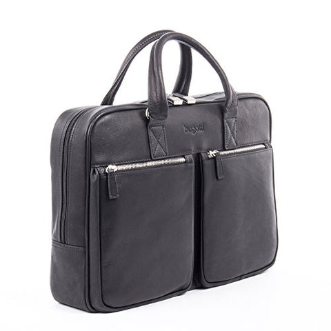 Bugatti Sartoria Zipper Large Leather Briefcase, Top Grain Leather, Black