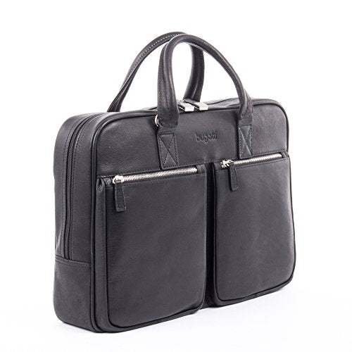 Bugatti Sartoria Zipper Large Leather Briefcase, Top Grain Leather, Black