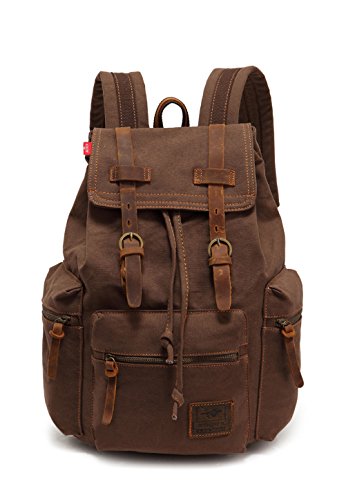 Vintage Canvas Backpack School Book Bag Casual Travel Rucksack - Coffee