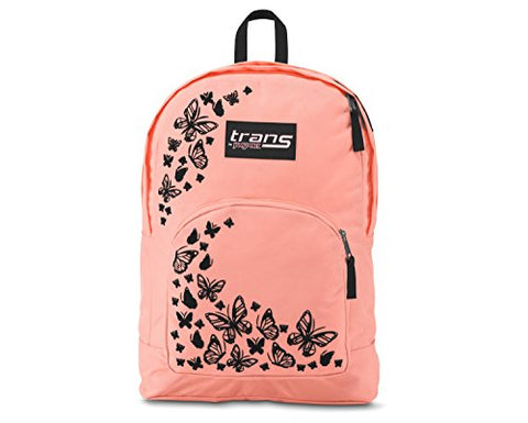 Trans By Jansport Over 17.5" Backpack - Butterfly Print - Coral/Black - Laptop Sleeve
