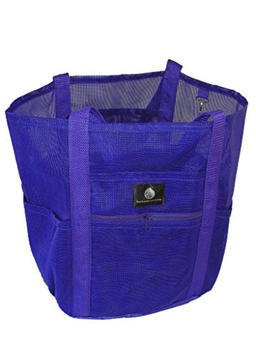 Saltwater Canvas Family Mesh Whale Bag, Sand/Waterproof Base, 9 Pockets, Purple