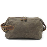 Royal Fair Men'S Toiletries Real Leather Wrist Wrap Retro Wax Canvas Toiletry Bag Travel (Army