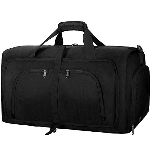 Duffel Bags for Traveling, 65L Carry on Foldable Weekender Overnight Bag for Men Women Waterproof Weekend Travel Duffle Bags with Shoe Compartment,Black