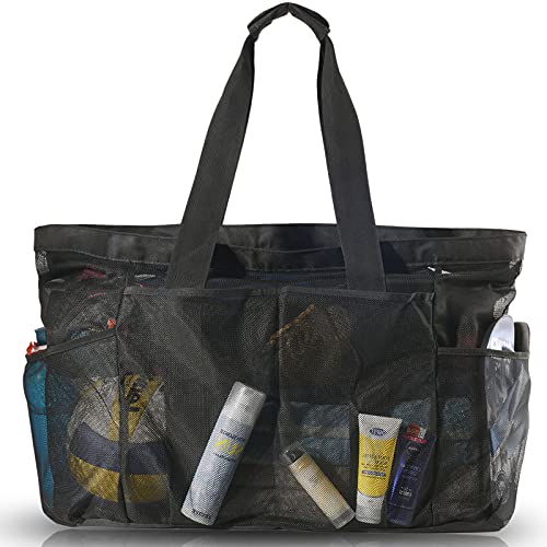 Bulex Extra Large Beach Bags and Totes - XXL Mesh Tote Bag with Pockets & Zipper, Heavy Duty, Lightweight & Foldable - Oversized Carry Tote Bag for Towels, Perfect to Carry all items for Your Family