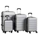 Murtisol 4 Pieces Expandable ABS Luggage Sets TSA Lightweight Durable Spinner Suitcase 16" 20" 24" 28", 4PCS Silver