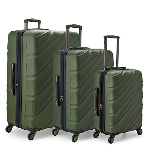 U.S. Traveler US09108E Gilmore 3 Piece Expandable Hardside 4-Wheel Spinner Luggage Set with Push-Button Handle System44; Olive Green