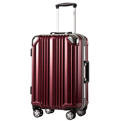 Coolife Luggage Aluminium Frame Suitcase with TSA Lock 100% PC (S(20in), Wine red)