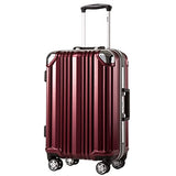 Coolife Luggage Aluminium Frame Suitcase with TSA Lock 100% PC (M(24in), Wine red)