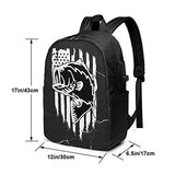 American Flag Largemouth Bass Fish Fishing USB Backpack School Bag School Bookbag Travel Bag Computer Bag
