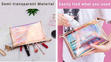 WestonBasics Holographic Makeup Bag, Set of 2 Iridescent Makeup Pouch for Cosmetic Toiletry, Pencil, Brush, Makeup Organizer Bags for Women Girls, Teens, Bridesmaids, Great for Travel, Gifts, 2 PCS