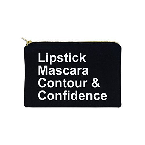 Lipstick Mascara Contour and Confidence 12 oz Cosmetic Makeup Cotton Canvas Bag - (Black Canvas)