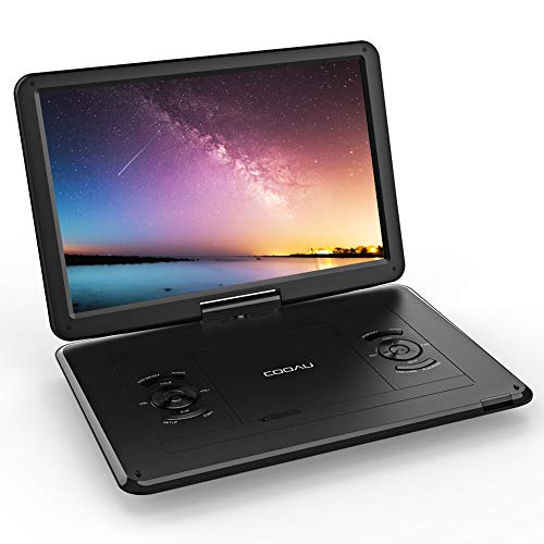 COOAU 17.9" Portable DVD Player with 15.6" Large Swivel Screen, 6 Hrs Long Lasting Built-in Battery, Region Free, Stereo Sound, with Remote Controller,SD+USB+AVin+AVout+Earphone Port. Black