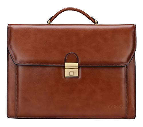 Banuce Vintage Genuine Leather Briefcase for Men Lock Lawyer Attache Case Laptop Messenger Bag