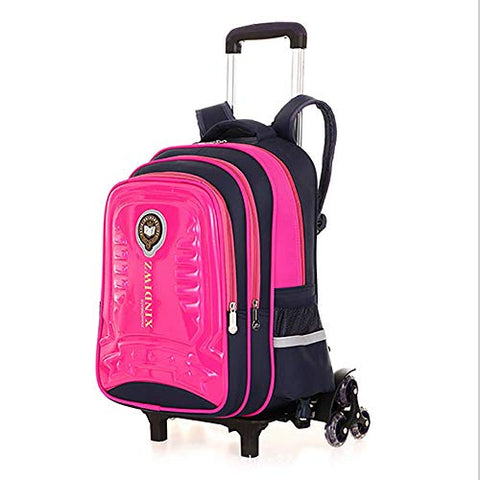 Qcc& Safety Reflective Trolley School Backpack Bags With Removable Waterproof Wheeled Trolley