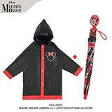 Disney Umbrella and Slicker Set, Toddler or Little Girl Rainwear Ages 2-7, Minnie Mouse Black, Small, Age 2-3