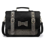 ECOSUSI Women Vintage PU Leather Messenger Shoulder Satchel Bag, Black