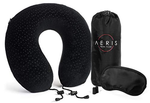 AERIS Travel Pillow for Restful Sleep on an Airplane,Memory Foam Neck Pillow for Airplane Travel,Cool Plane Accessories for Long Haul Flights,Easy to Carry Bag to Save Space,Ear Plugs and Eye Mask