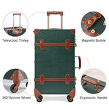 UNIWALKER Vintage Suitcase Set 24inch Women Spinner Luggage with 12inch Train Case (Dark Green)
