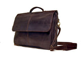 Ledonne Distressed Leather Flap Over Computer Brief, Choc