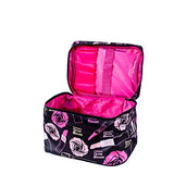 P-SOTER Travel Toiletry Makeup Wash Bag for Cosmetics and Grooming Kit -Black Flower