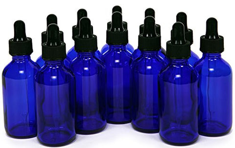 12, Cobalt Blue, 2 oz, Glass Bottles, with Glass Eye Droppers