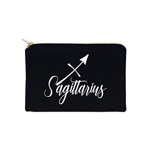 Sagittarius Zodiac Sign 12 oz Cosmetic Makeup Cotton Canvas Bag - (Black Canvas)