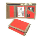 RFID Nylon Trifold Hook and Loop Wallet. w/Inside ID Window. Made in USA (Bright Orange with Coyote Brown Trim)