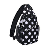 MOSISO Sling Backpack,Travel Hiking Daypack White Dot Rope Crossbody Chest Bag, Black