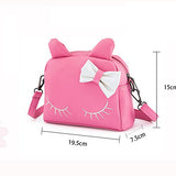 Pinky Family Cute Cat Ear Kids Handbags Candy Color Crossbody Bags Pu Leather Shoulder Bags (Pink)