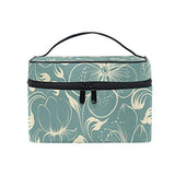 GIOVANIOR Retro Teal Floral Large Cosmetic Bag Travel Makeup Organizer Case Holder for Women Girls