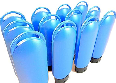 12 Pack Plastic 6 oz Refillable Bottle W/Cap & Loop Hole - For Lotion, Sun Screen, Shampoo - Tottle Bottle (Blue)