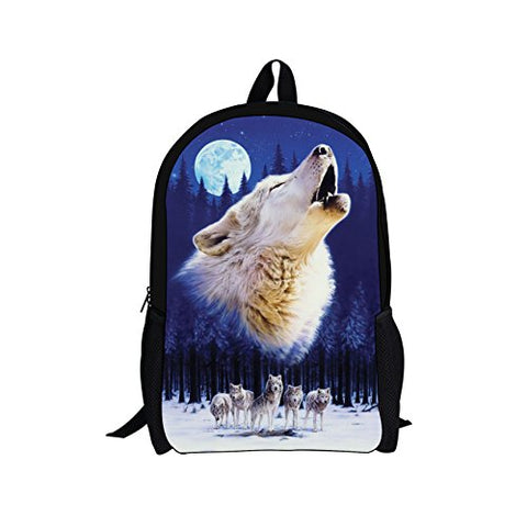 Bigcardesigns Blue Wolf Backpack Book Bag for Teenagers