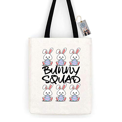 Happy Easter Bunny Squad Cotton Canvas Tote Carry All Day Bag